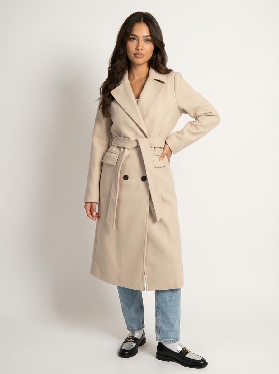 Women's Long Double-Breasted Coat | Elegant Fit & Buttoned Closure 2