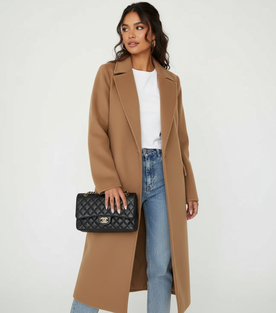 Women's Long Double-Breasted Coat | Elegant Fit & Buttoned Closure 8