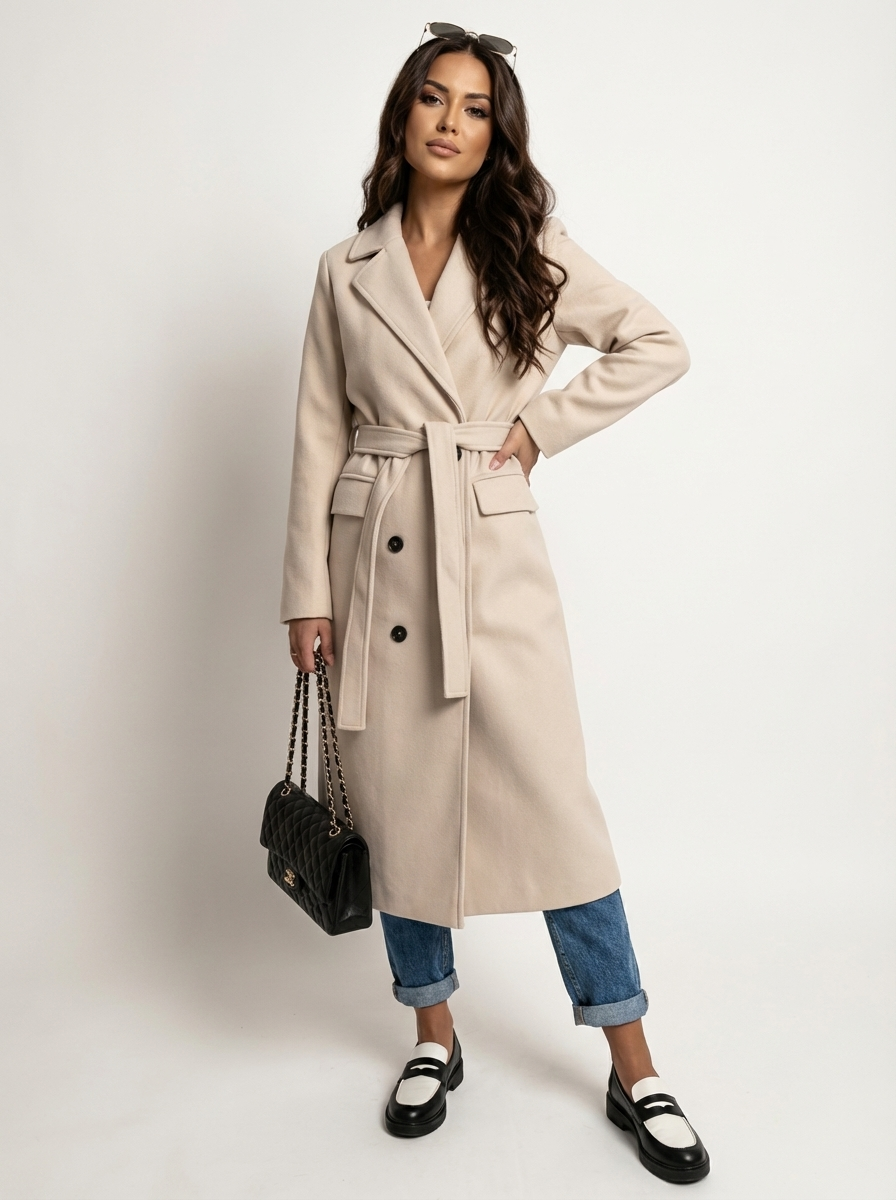 Women's Long Double-Breasted Coat | Elegant Fit & Buttoned Closure 3