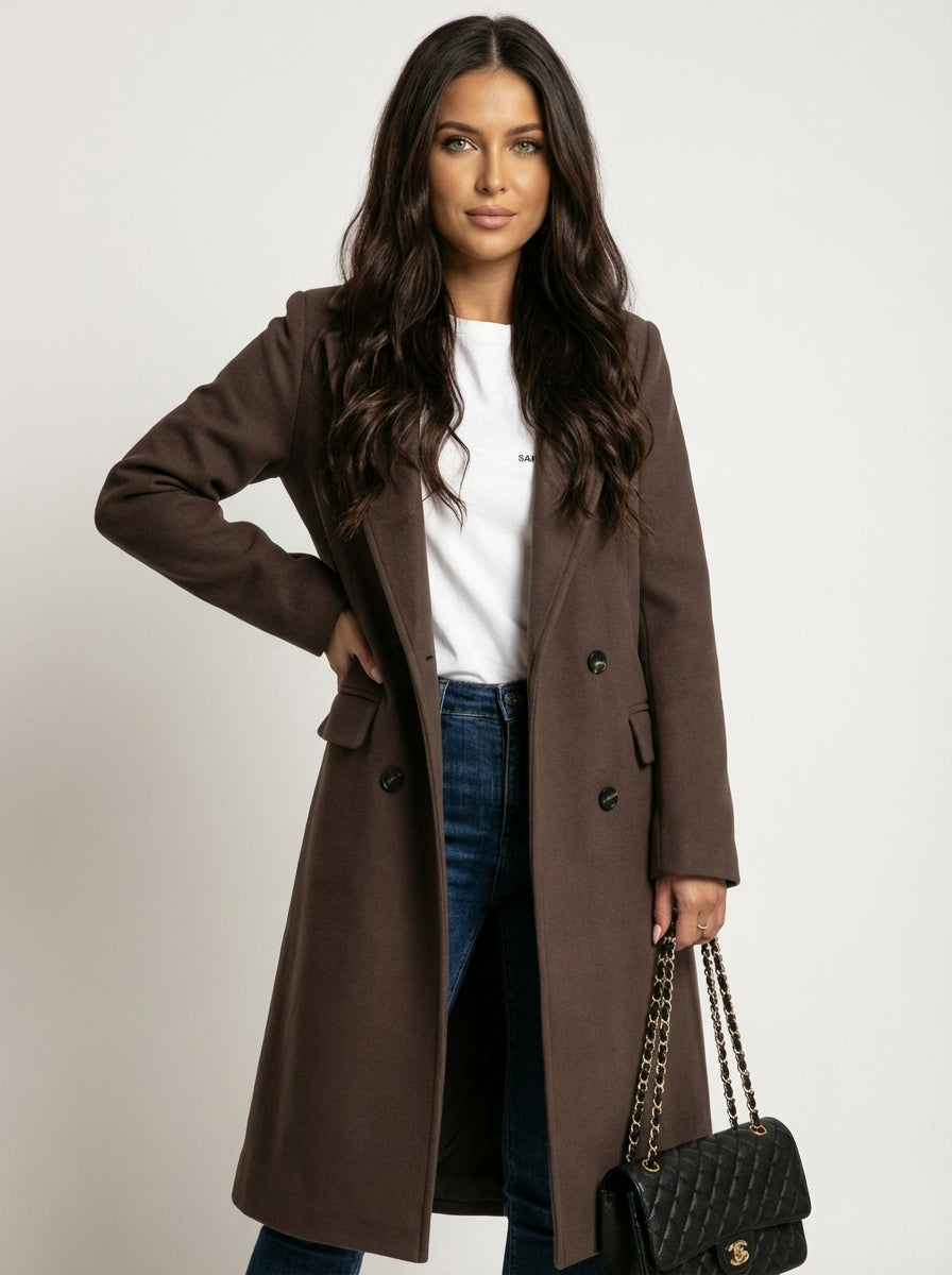 Women's Long Double-Breasted Coat | Elegant Fit & Buttoned Closure 12