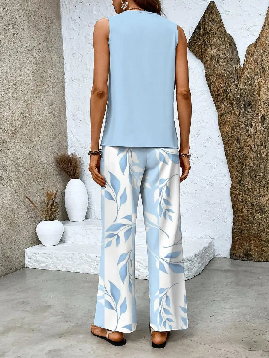 Women's Summer Two Piece Set | Layered Top & Wide-Leg
