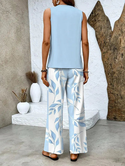 Women's Summer Two Piece Set | Layered Top & Wide-Leg