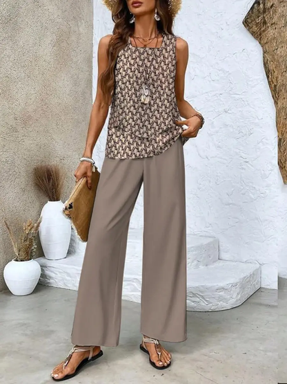 Women's Summer Two Piece Set | Layered Top & Wide-Leg