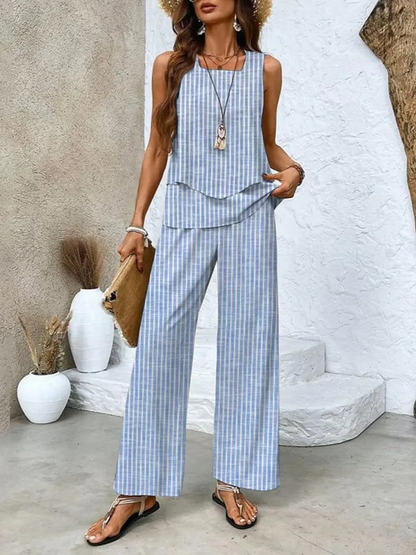 Women's Summer Two Piece Set | Layered Top & Wide-Leg