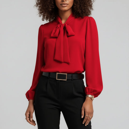 Women's Blouse | Bow Tie Neck Puff Sleeve