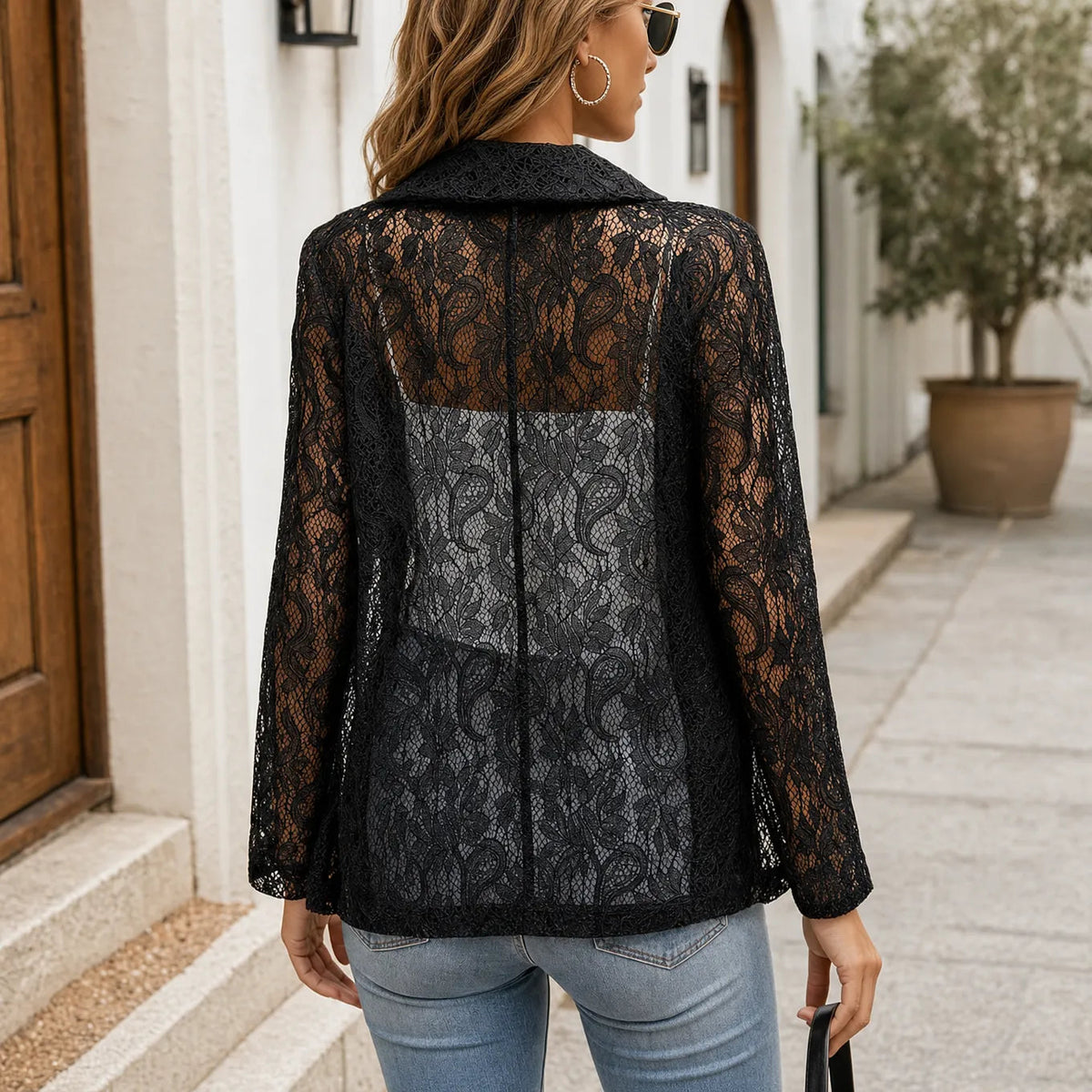 Women's Floral Lace Blazer | Open-Front & Lightweight Layer 3