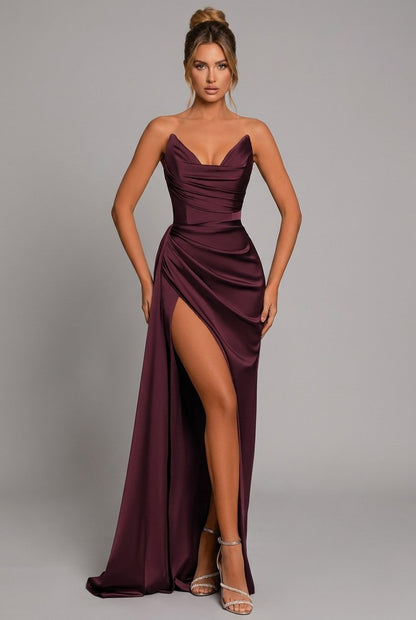 Lily | Maxi Dress Strapless Ruched Bodycon High Split 0