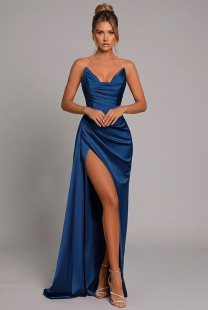 Lily | Maxi Dress Strapless Ruched Bodycon High Split 4