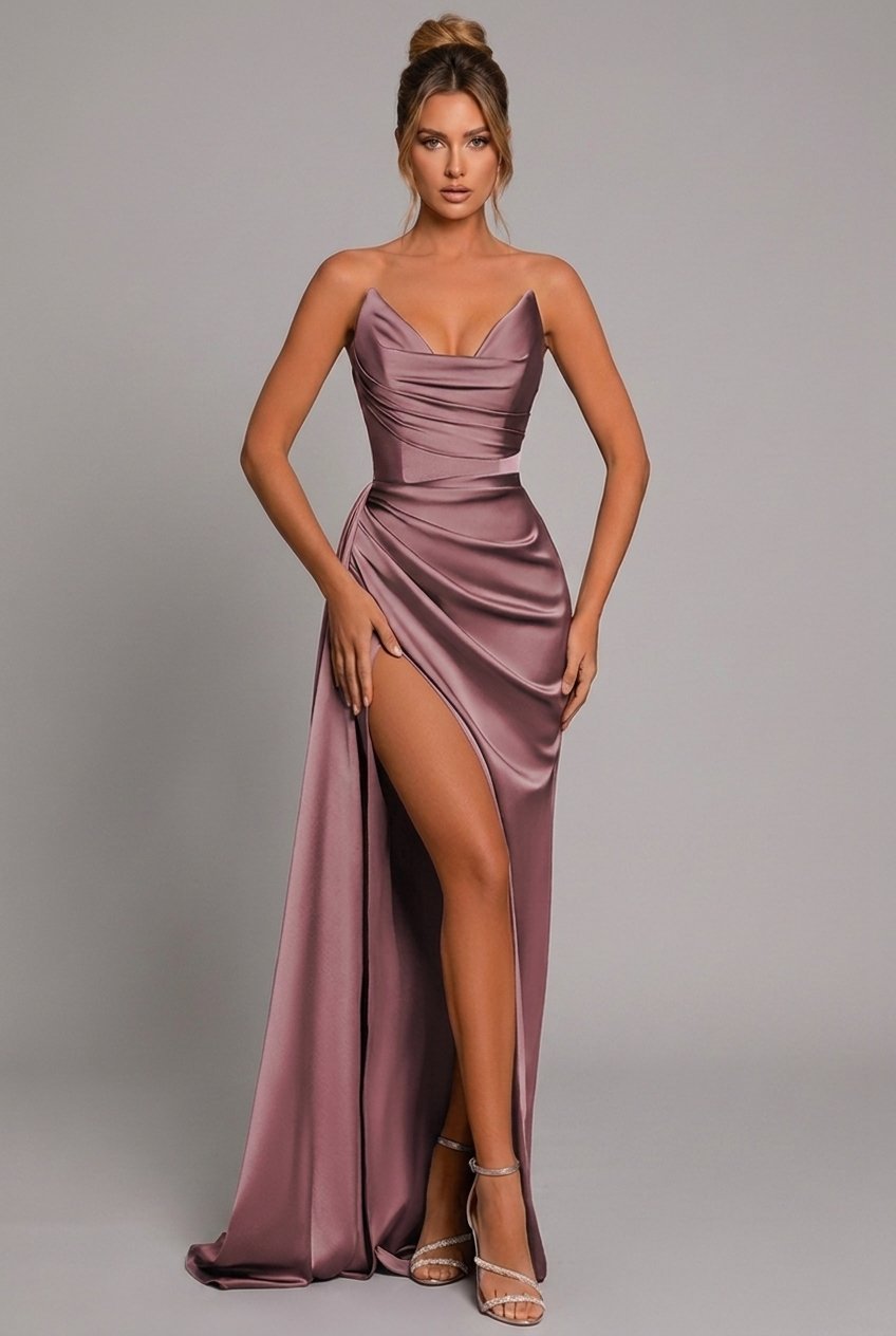 Lily | Maxi Dress Strapless Ruched Bodycon High Split 6