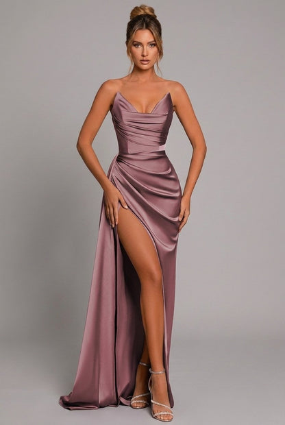 Lily | Maxi Dress Strapless Ruched Bodycon High Split 6