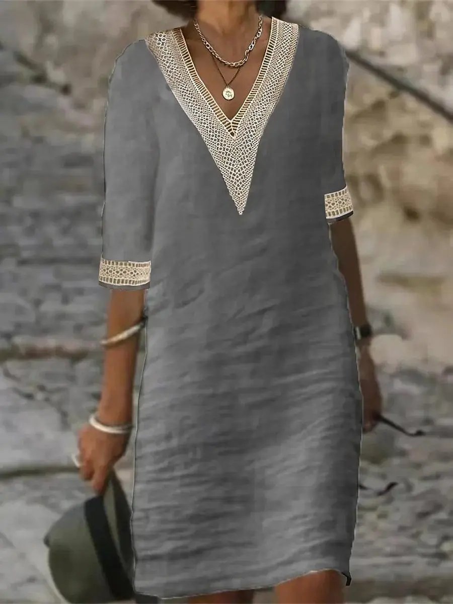 Women's Mini Dress | V-Neck & Lace Trim