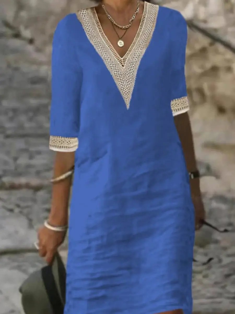 Women's Mini Dress | V-Neck & Lace Trim