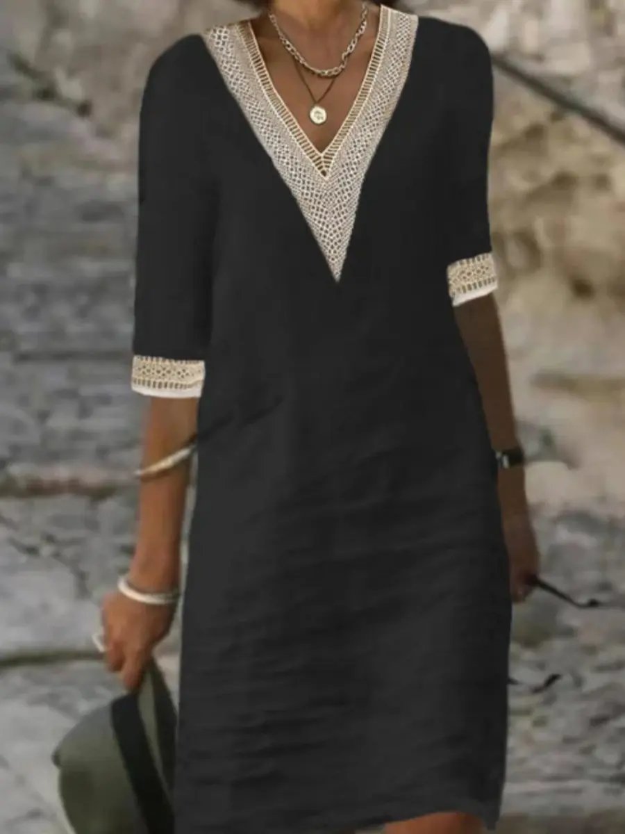 Women's Mini Dress | V-Neck & Lace Trim