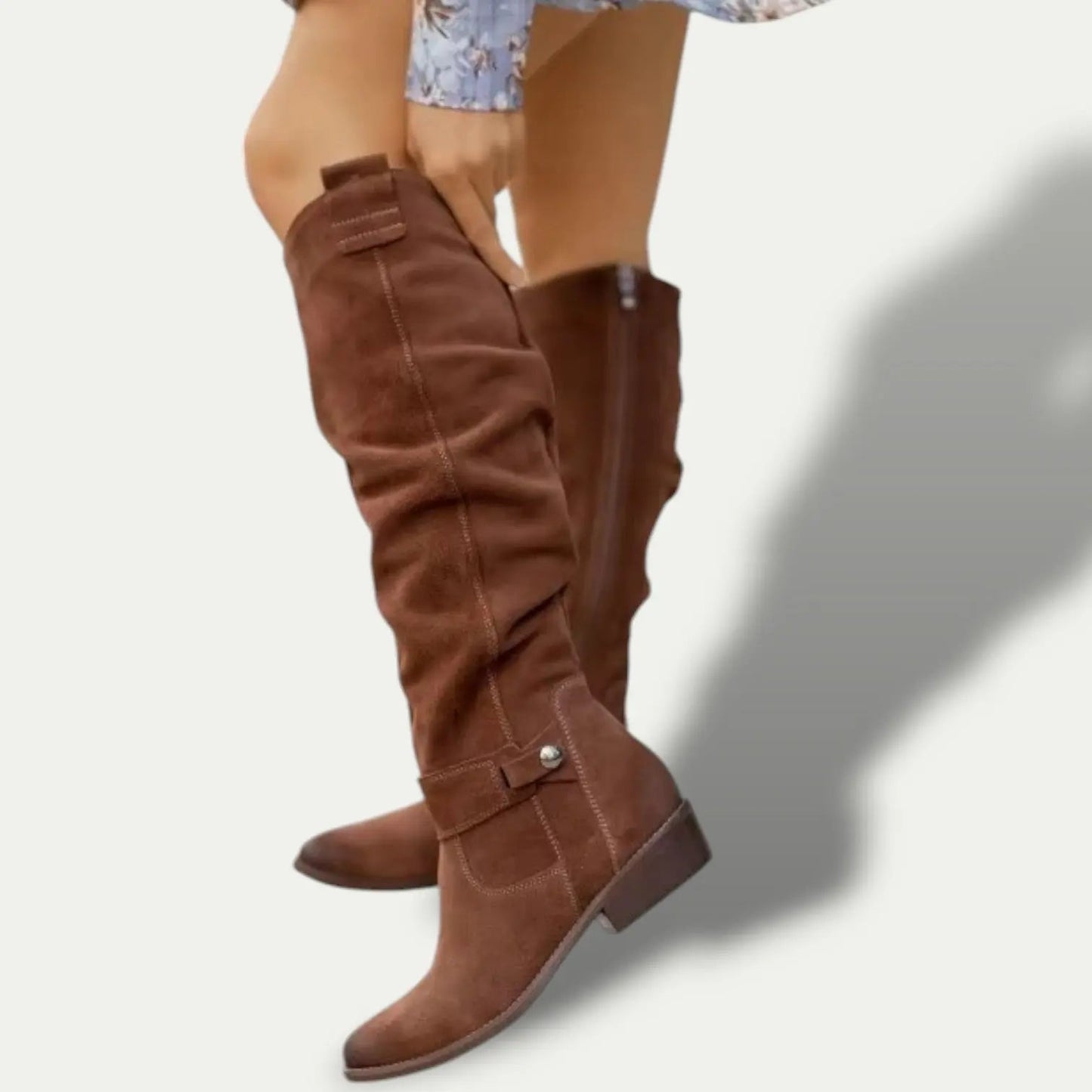 Low-Heel Suede Cowboy Boots for Women – Stylish & Comfortable 1