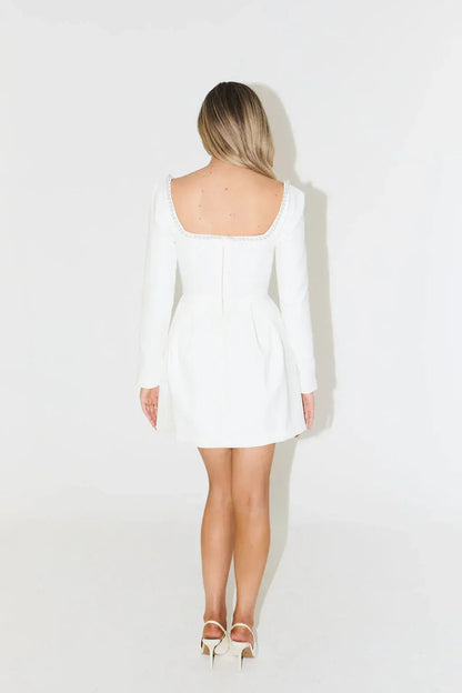 Luna Fashion House | Long Sleeve Pearl Trim Mini Dress – Elegant Cocktail Dress 8