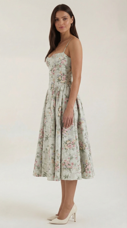 Luna Fashion House | Women’s Floral Corset Midi Dress – Sweetheart Neck Summer Dress 2