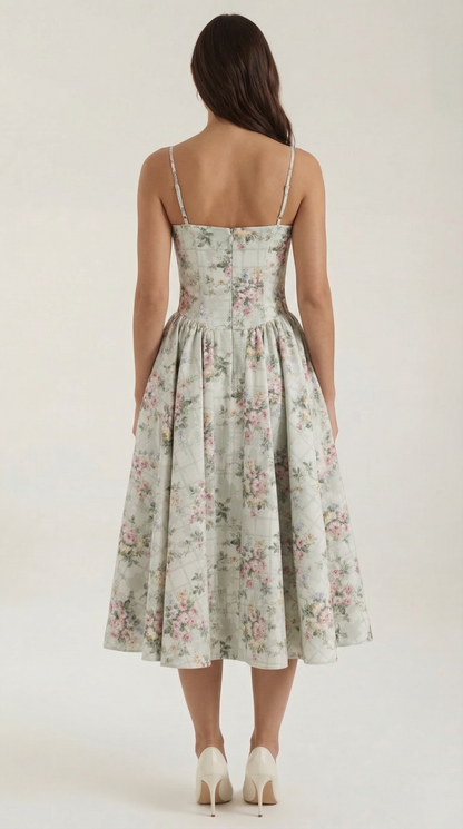 Luna Fashion House | Women’s Floral Corset Midi Dress – Sweetheart Neck Summer Dress 4