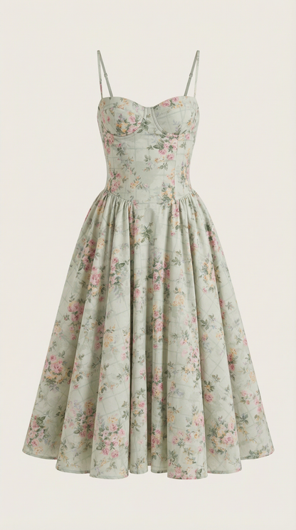 Luna Fashion House | Women’s Floral Corset Midi Dress – Sweetheart Neck Summer Dress 5