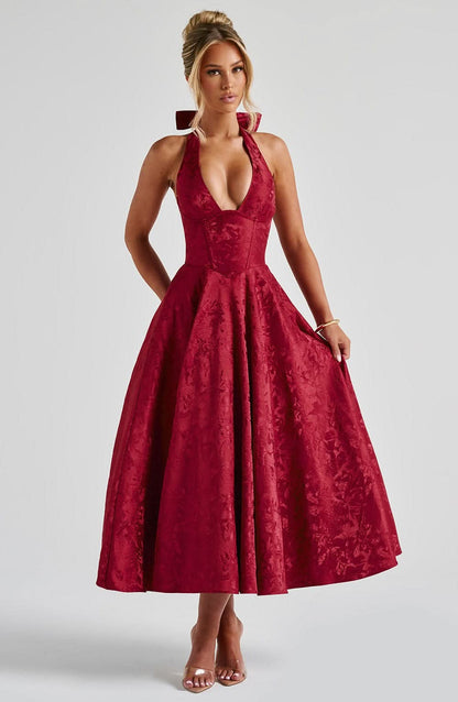 Luna Fashion House | Women’s Floral Halter Midi Dress Wedding Guest Occasion Dress 10