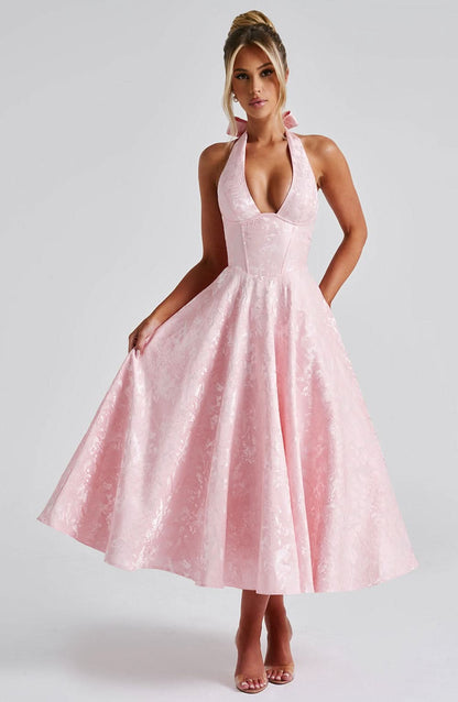 Luna Fashion House | Women’s Floral Halter Midi Dress Wedding Guest Occasion Dress 6