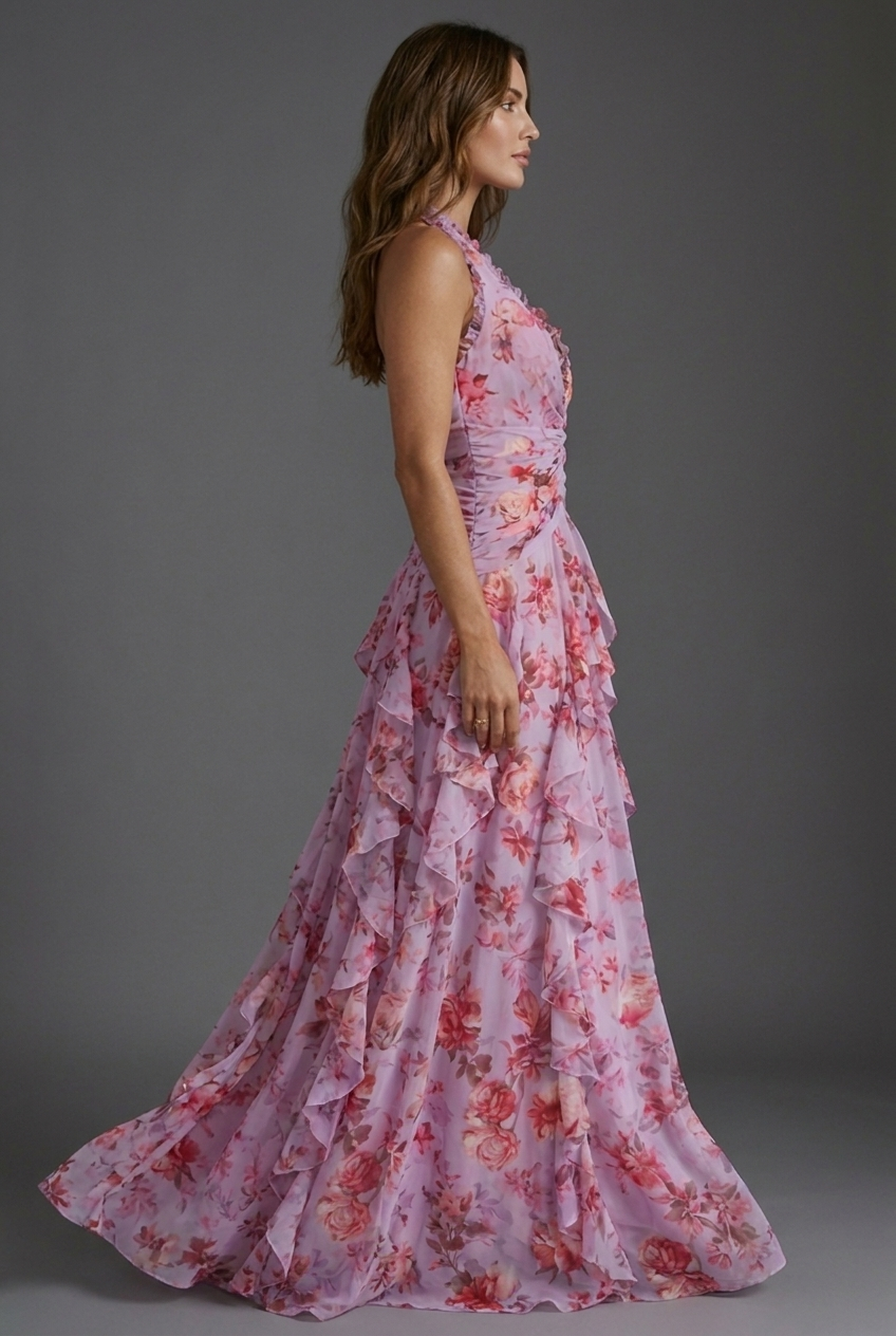 Luna Fashion House | Women's Floral Ruffle Maxi Wedding Guest Dress 1