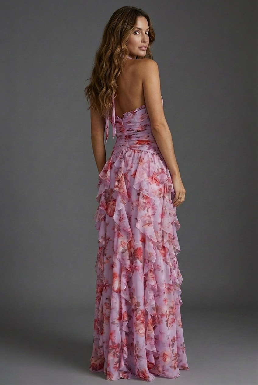 Luna Fashion House | Women's Floral Ruffle Maxi Wedding Guest Dress 2