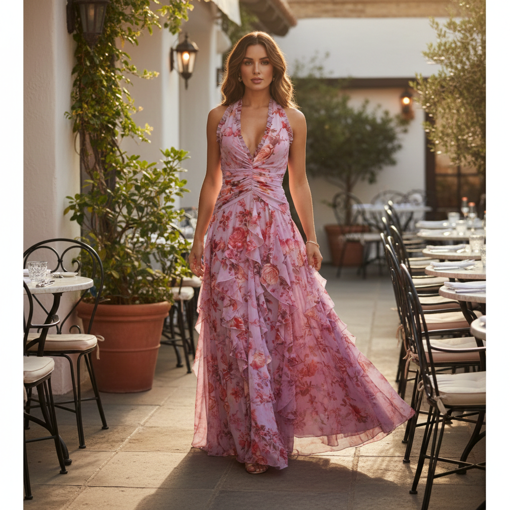Luna Fashion House | Women's Floral Ruffle Maxi Wedding Guest Dress 3
