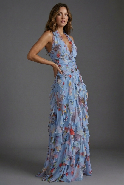 Luna Fashion House | Women's Floral Ruffle Maxi Wedding Guest Dress 5