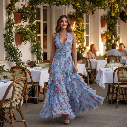 Luna Fashion House | Women's Floral Ruffle Maxi Wedding Guest Dress 6