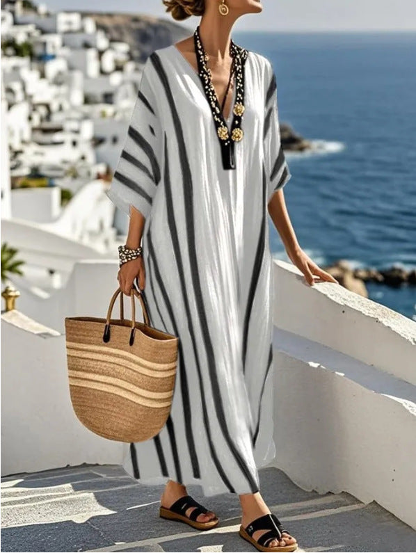 Luna Fashion House | Women’s Kaftan Dress – Striped Summer Maxi Dress 4