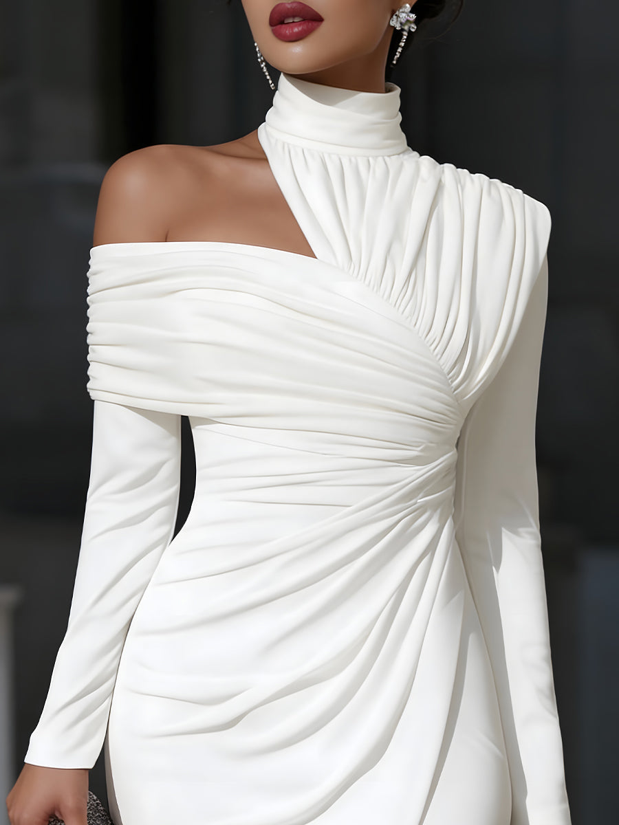 Luna Fashion House | Women's One Shoulder Evening Dress – Asymmetric Draped Elegant Maxi Dress 1