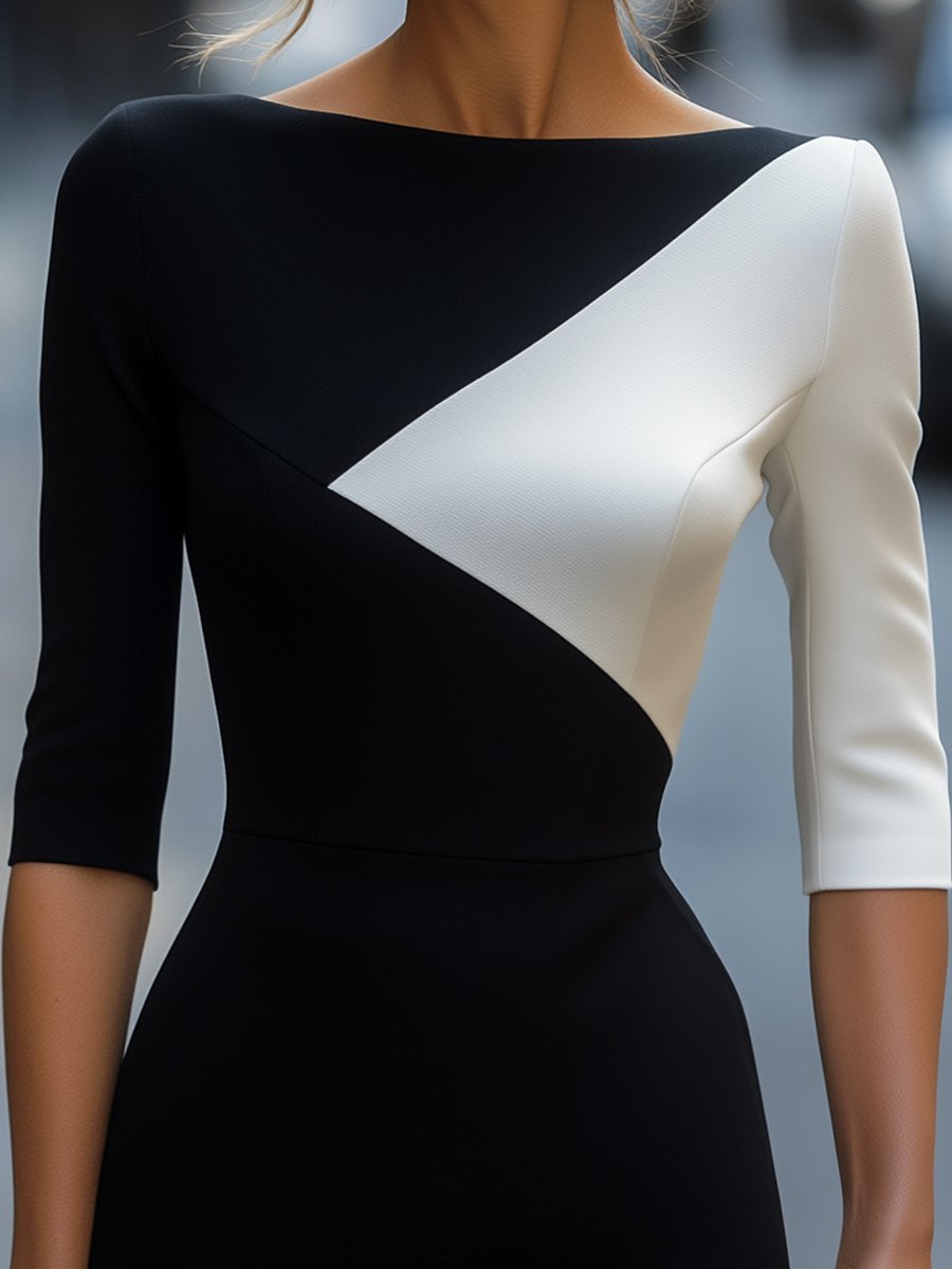 Luna | Black White Colorblock Midi Dress - Lumina 1