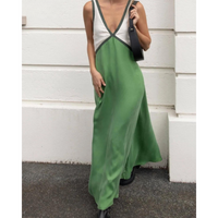 Women's Contrast Maxi Dress | V-Neck & Bold Two-Tone Design