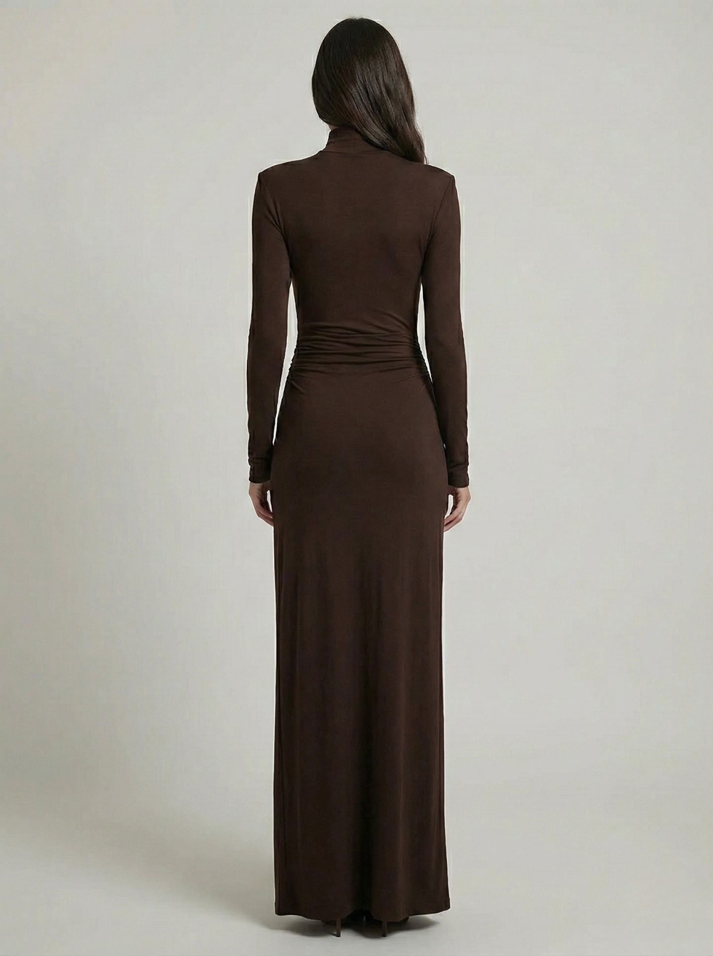 Women's Classy Maxi Dress | Ruched Detail & High Neck Long Sleeve