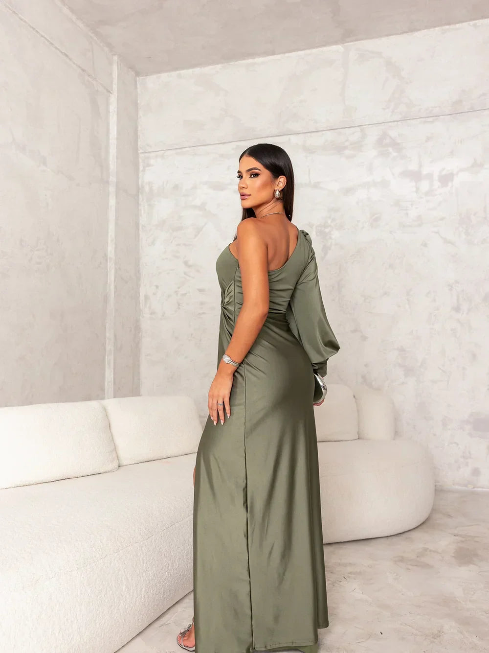 Women's Evening Maxi Dress | One Shoulder & Draped Knot Detail