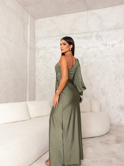 Women's Evening Maxi Dress | One Shoulder & Draped Knot Detail