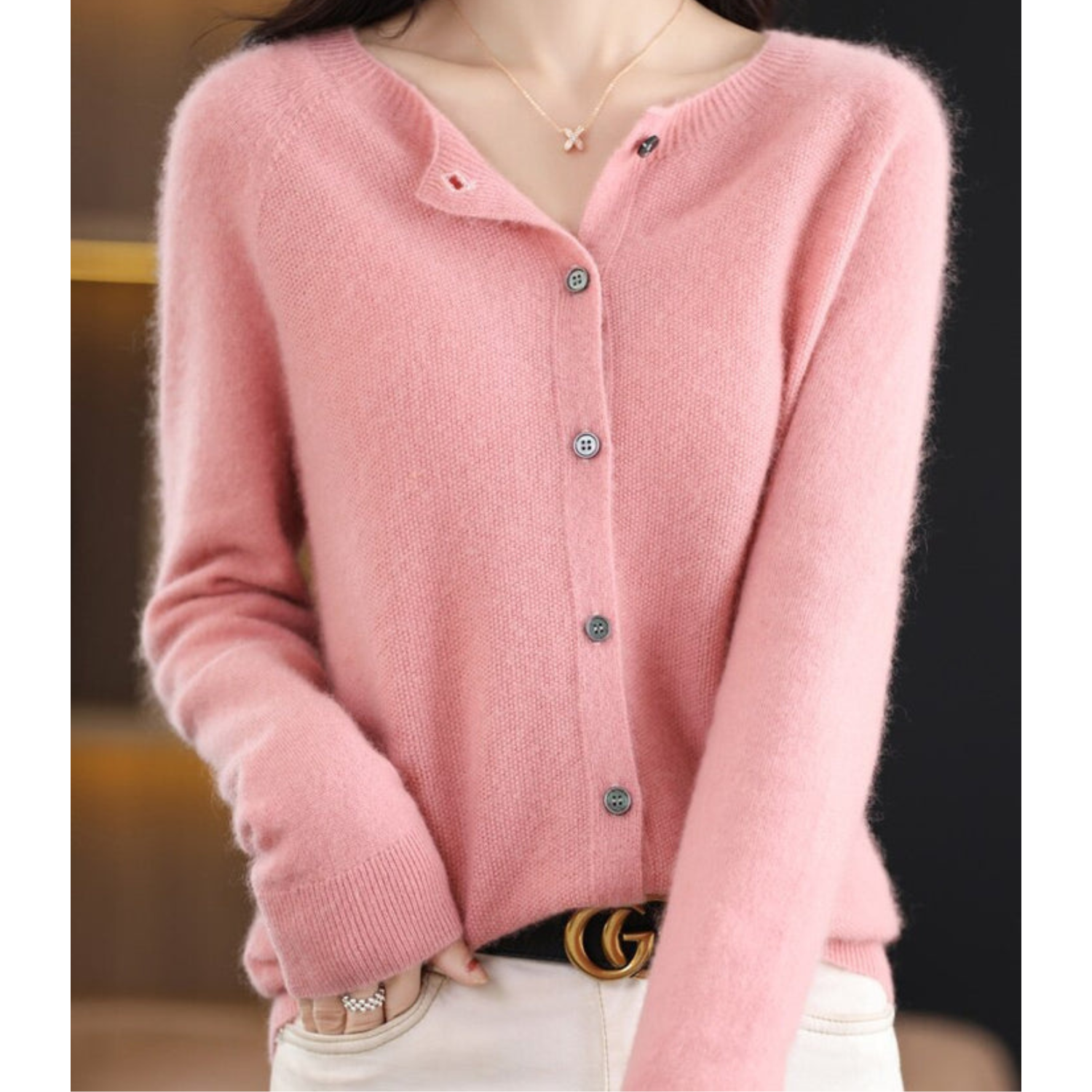 Luxury Merino Wool & Cashmere Cardigan for Women – Elegant O-Neck Winter Knit 1