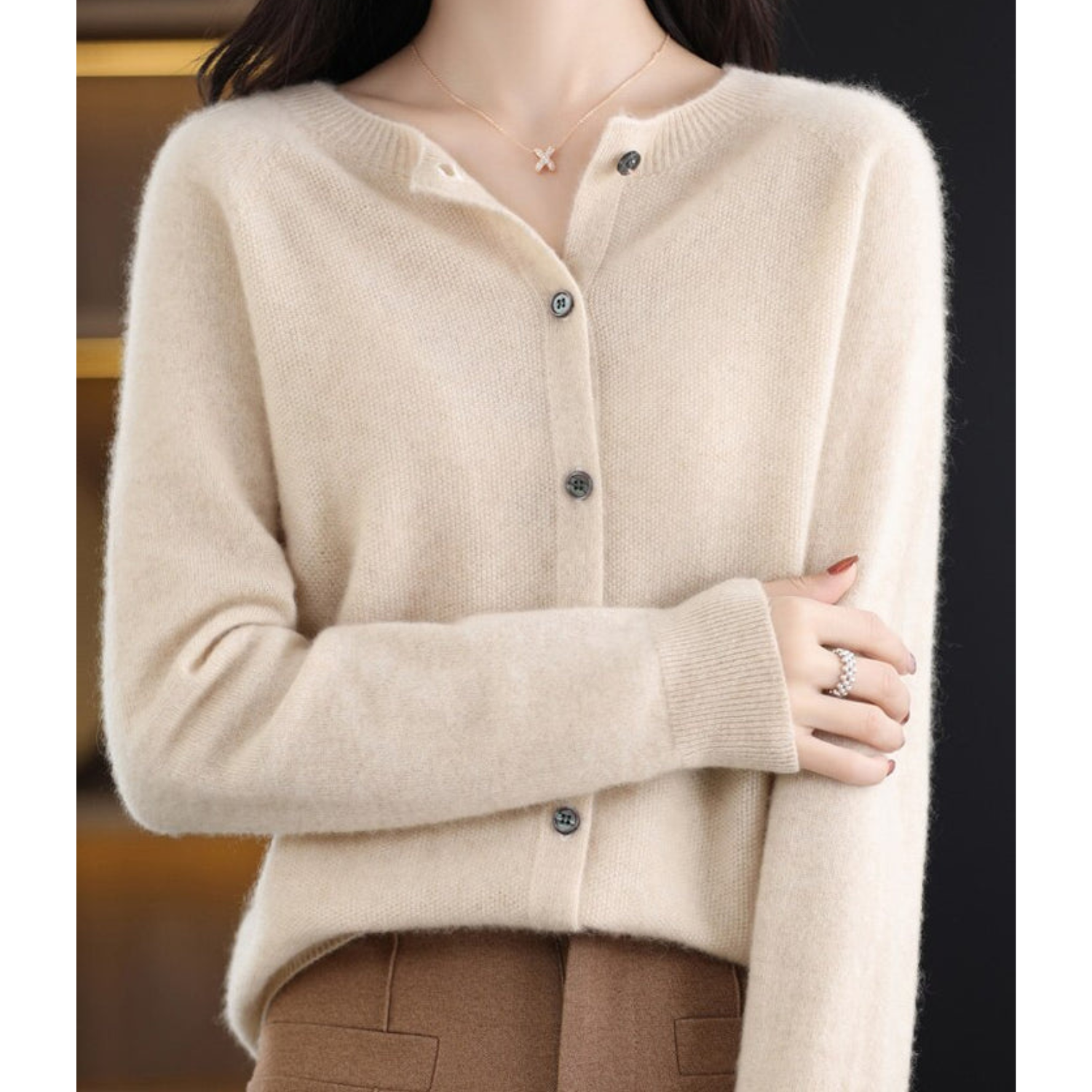 Luxury Merino Wool & Cashmere Cardigan for Women – Elegant O-Neck Winter Knit 10
