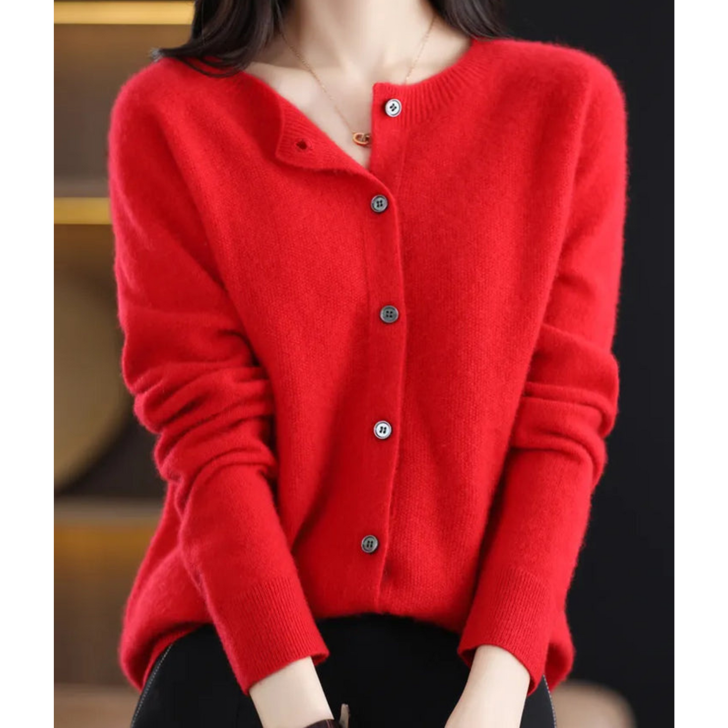 Luxury Merino Wool & Cashmere Cardigan for Women – Elegant O-Neck Winter Knit 11