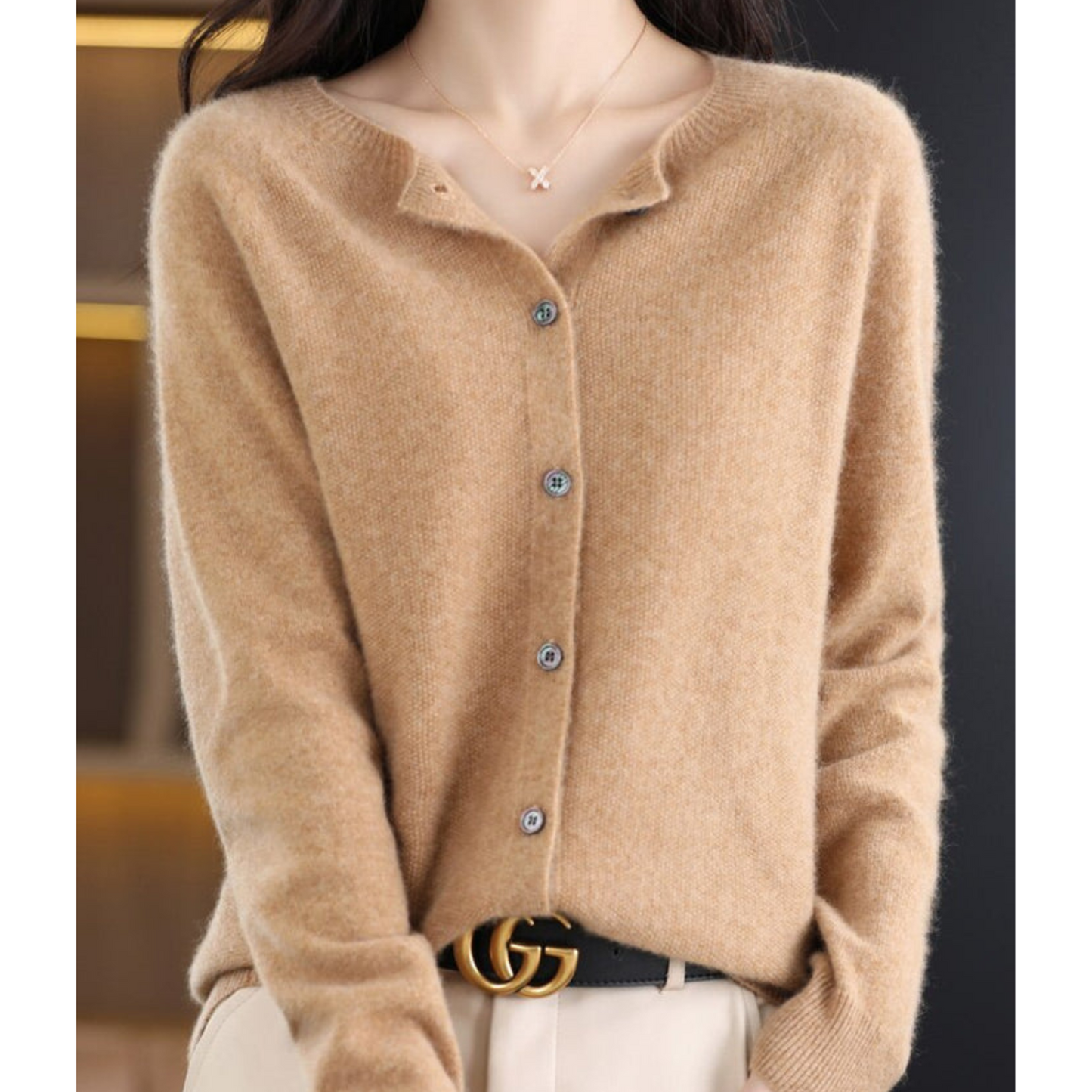 Luxury Merino Wool & Cashmere Cardigan for Women – Elegant O-Neck Winter Knit 12
