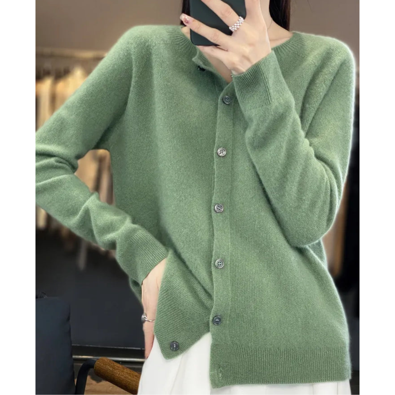 Luxury Merino Wool & Cashmere Cardigan for Women – Elegant O-Neck Winter Knit 13