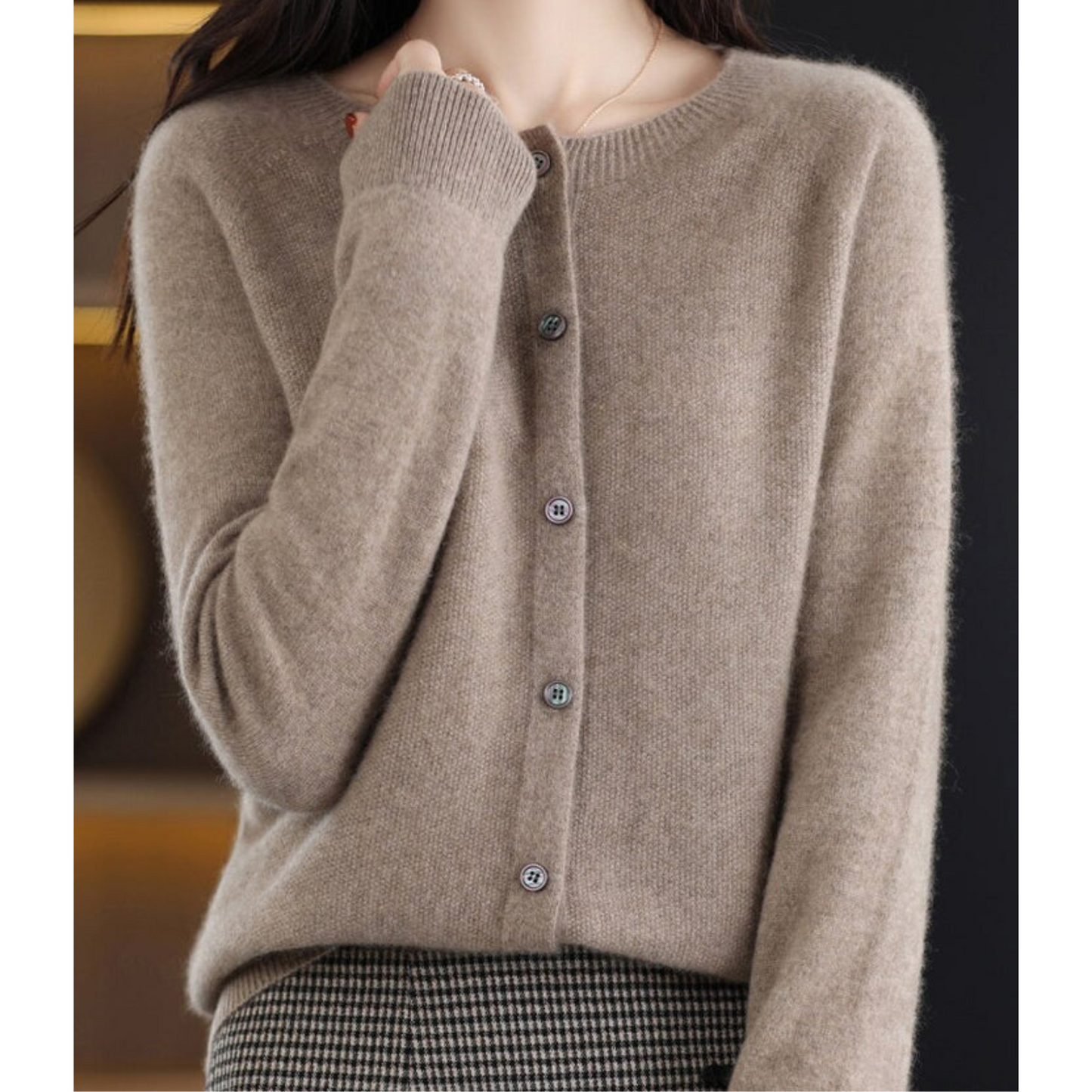 Luxury Merino Wool & Cashmere Cardigan for Women – Elegant O-Neck Winter Knit 14