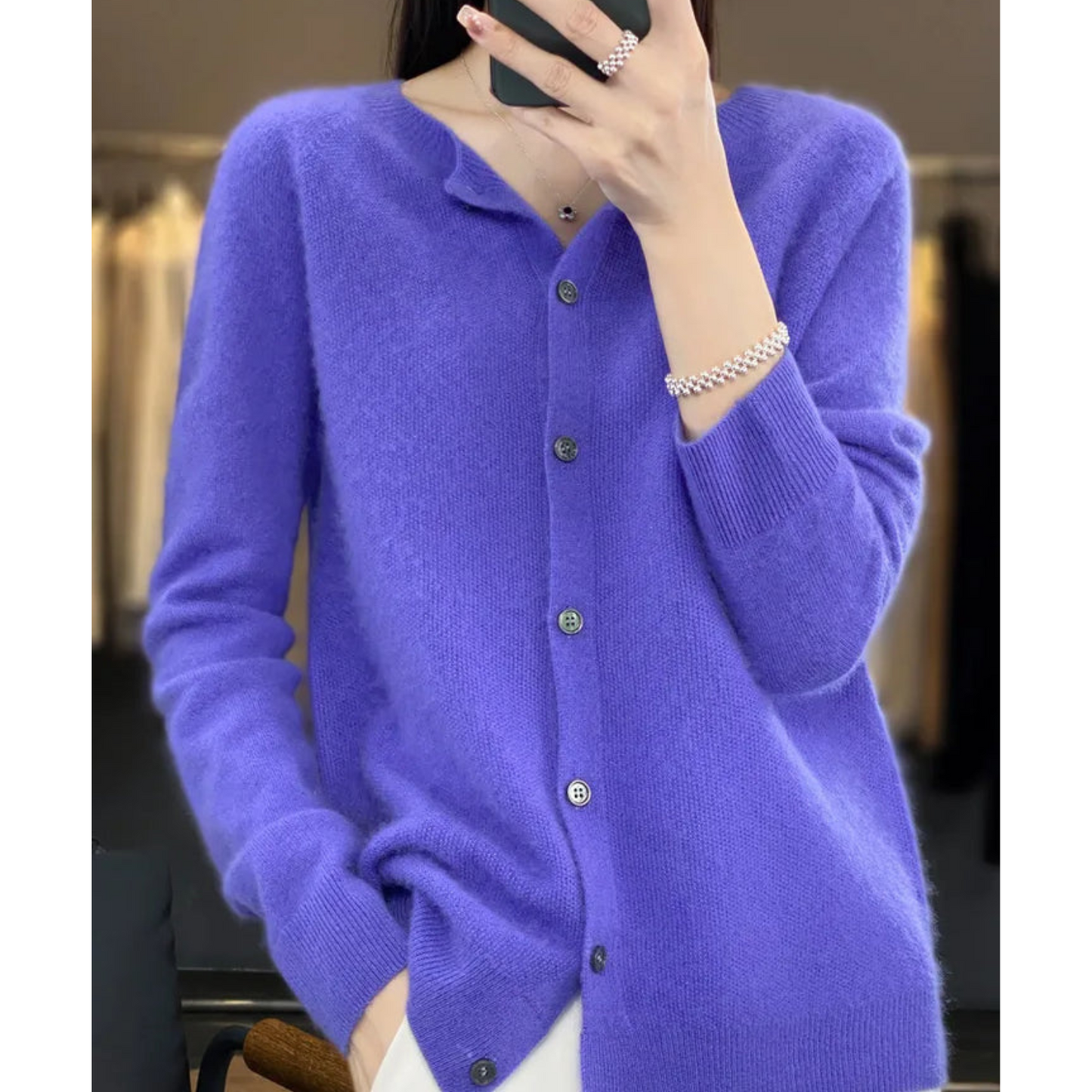 Luxury Merino Wool & Cashmere Cardigan for Women – Elegant O-Neck Winter Knit 2