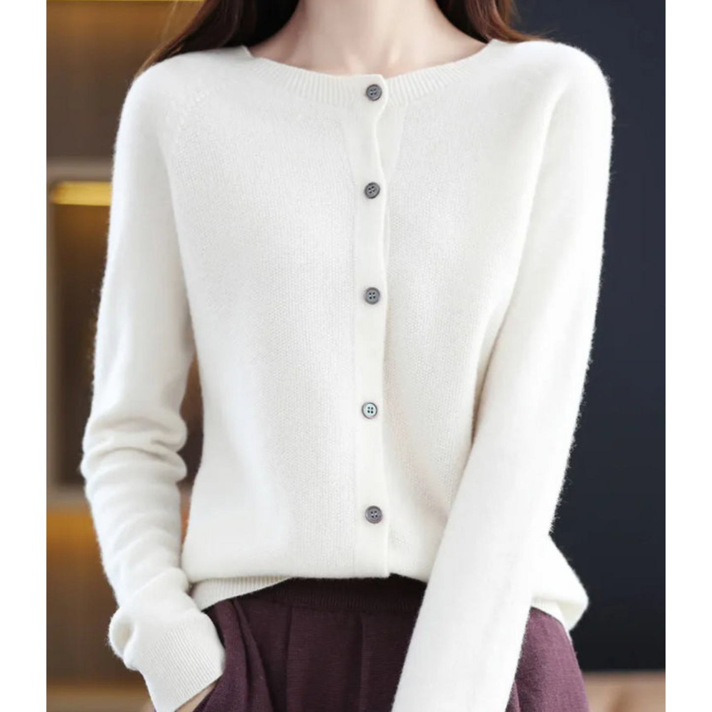 Luxury Merino Wool & Cashmere Cardigan for Women – Elegant O-Neck Winter Knit 4