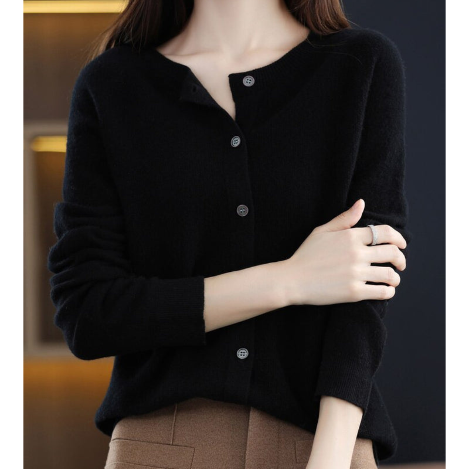 Luxury Merino Wool & Cashmere Cardigan for Women – Elegant O-Neck Winter Knit 5