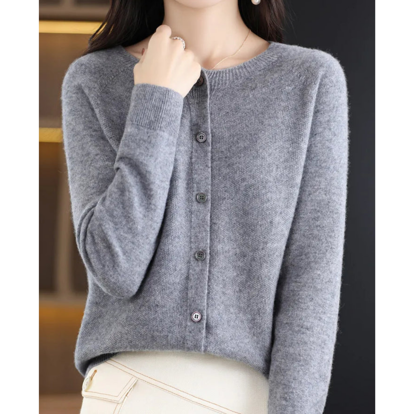 Luxury Merino Wool & Cashmere Cardigan for Women – Elegant O-Neck Winter Knit 6