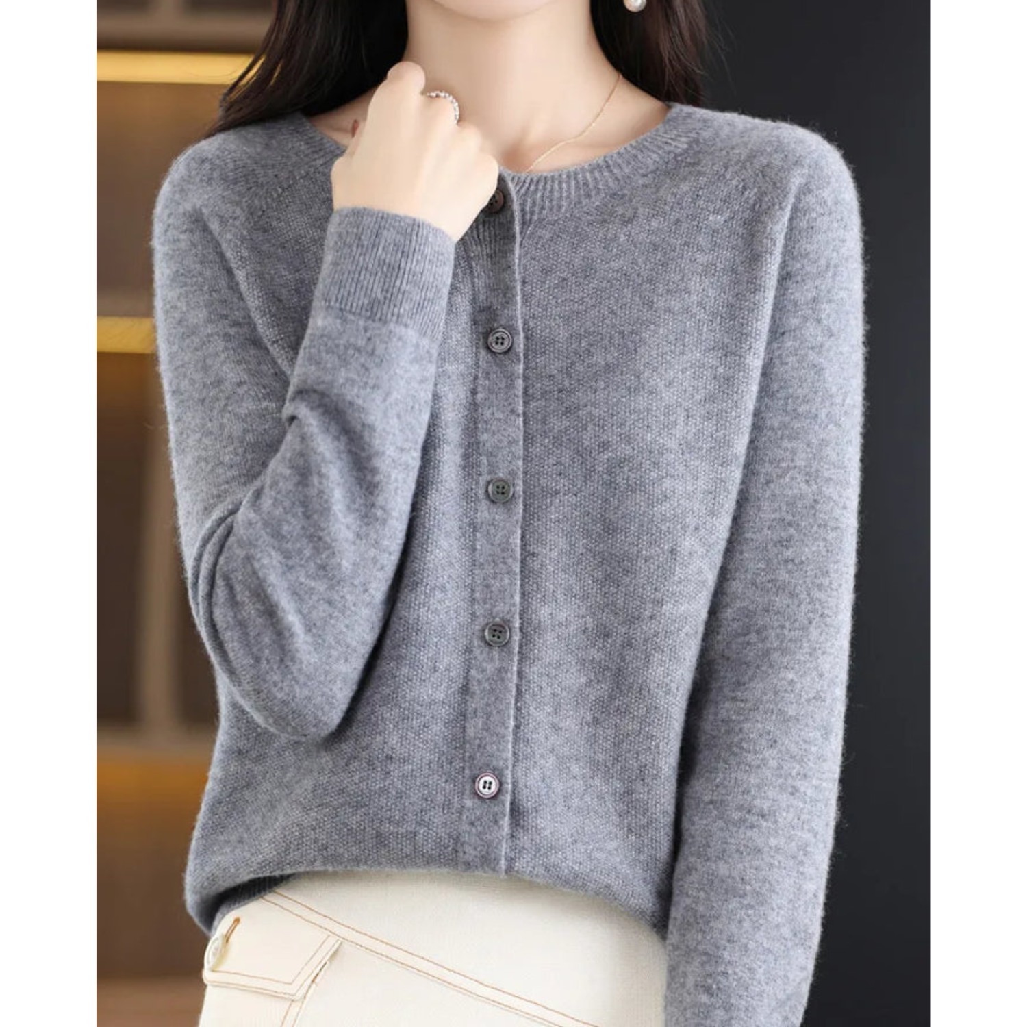 Luxury Merino Wool & Cashmere Cardigan for Women – Elegant O-Neck Winter Knit 6