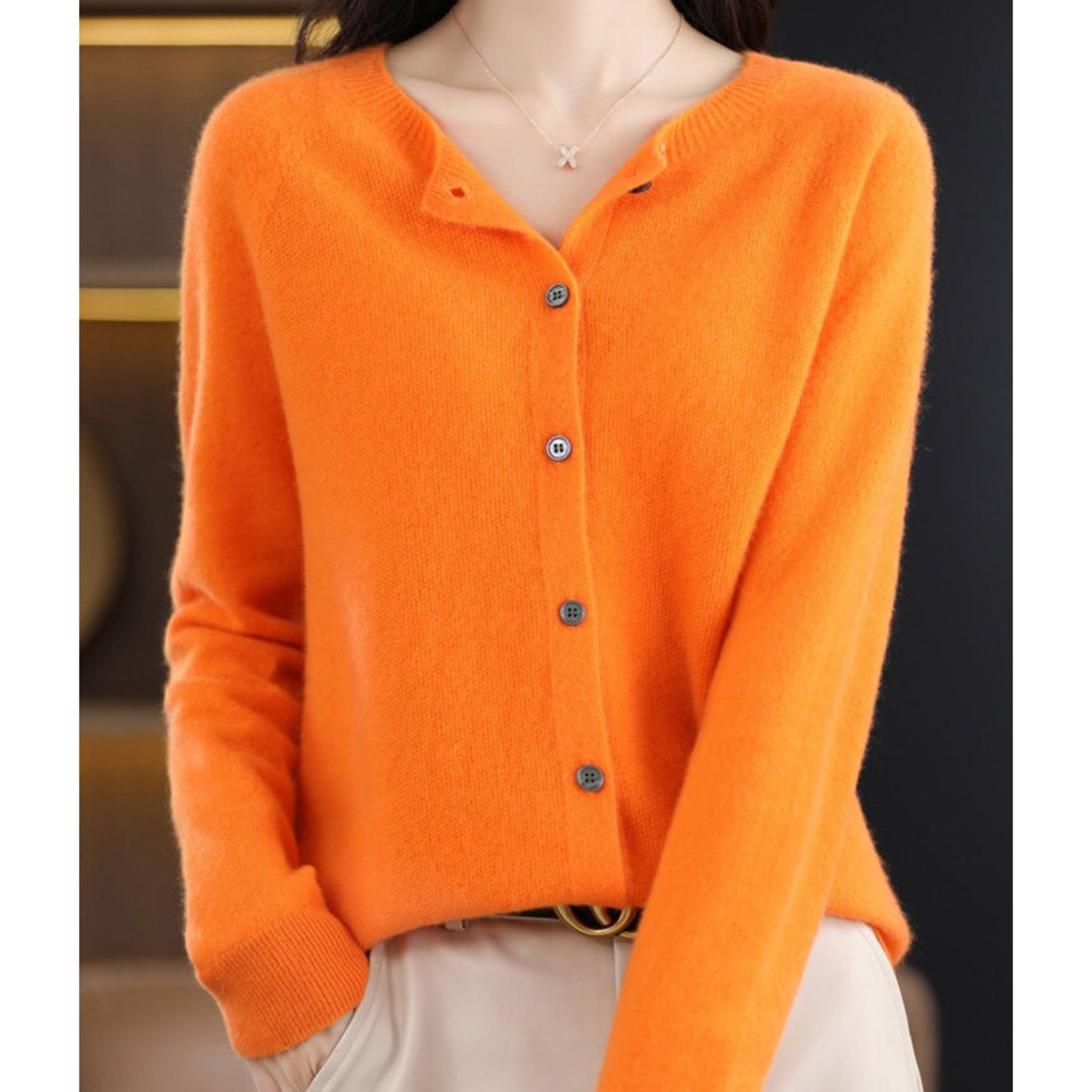 Luxury Merino Wool & Cashmere Cardigan for Women – Elegant O-Neck Winter Knit 7