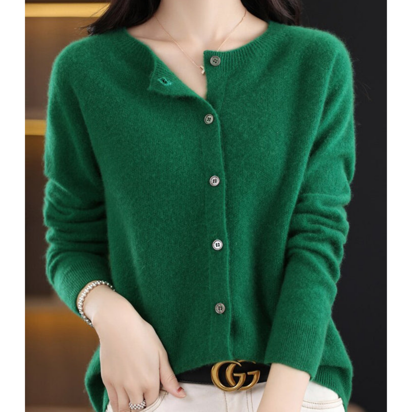 Luxury Merino Wool & Cashmere Cardigan for Women – Elegant O-Neck Winter Knit 9