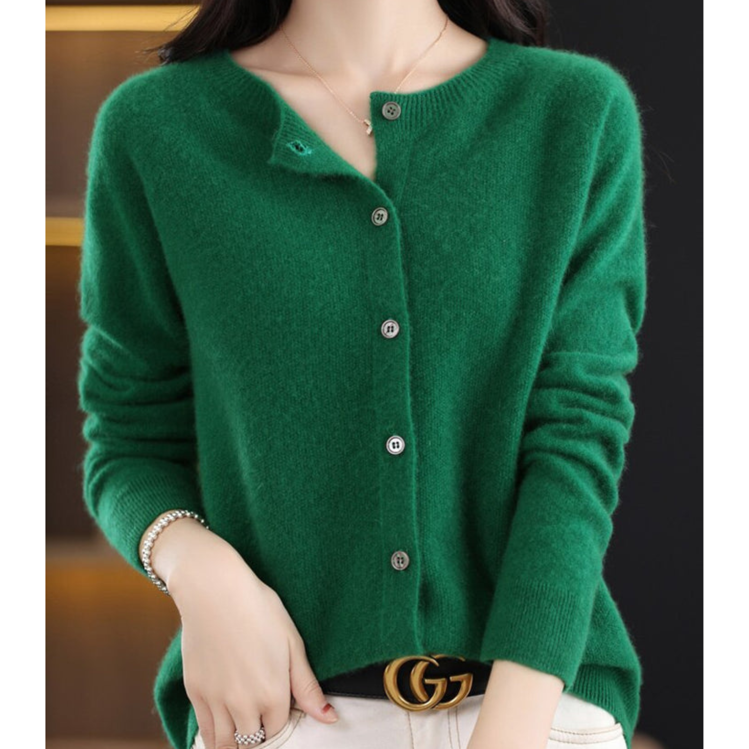 Luxury Merino Wool & Cashmere Cardigan for Women – Elegant O-Neck Winter Knit 9